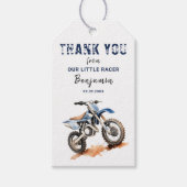 Be-editable verjaardag blauwe dirt bike cadeaulabel (Voorkant)