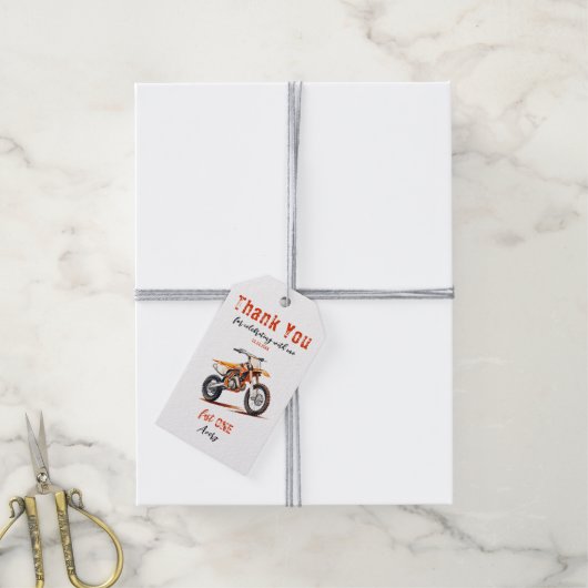 Be-editable verjaardags orange vuilnis fiets cadeaulabel (Met Touw)