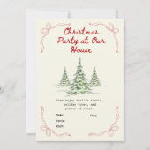 Be-editable Vintage Rode Kerst Uitnodiging (Voorkant)