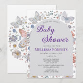 Be-editable Vlinderthema Baby Shower Uitnodiging (Voorkant / Achterkant)