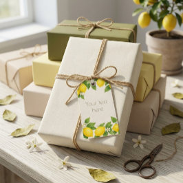 Be-editable Waterverf Citroen- en Bloesemcadeaukaa Cadeaulabel