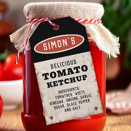 Be-editable zelfgemaakte tomatenketchup met roesti cadeaulabel