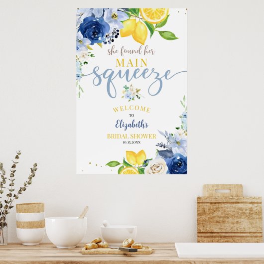 Be-editbaar Blauw Bloemig Citroen Bruiloft Feest Z Poster (Keuken)