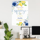 Be-editbaar Blauw Bloemig Citroen Bruiloft Feest Z Poster (Thuiskantoor)