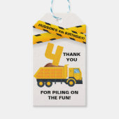 Be-editbaar Bouw Bedankt Label – Gele Dump Truck  Cadeaulabel (Voorkant)