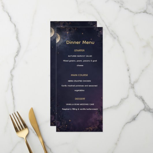 Be-editbaar Hemels Gotisch Trouwmenu voor het Dine Menu (Voorkant / Achterkant in situ)