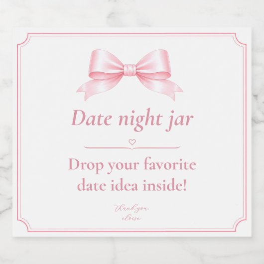 Be-editbaar Label voor Date Night Jar Roze Bruidsd Likeurfles Etiket (Enkel label)