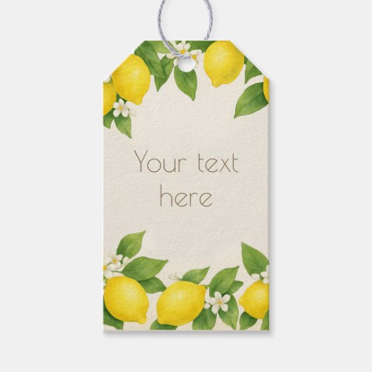 Be-editbaar Waterverf Citroen en Bloesems Cadeaubi Cadeaulabel (Voorkant)