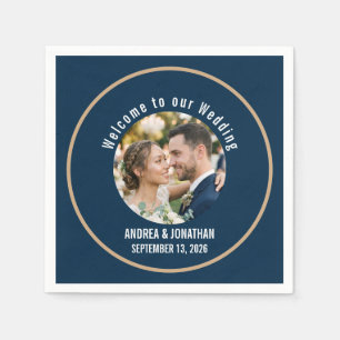 Be-editbare Art Deco Trouwuitnodiging met Foto Servet