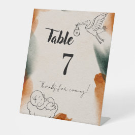 Be-editbare Babyshower Tafel Nummers | Minimalisti Reclamebord Met Voetstuk