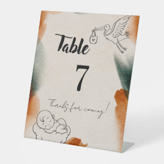Be-editbare Babyshower Tafel Nummers | Minimalisti Reclamebord Met Voetstuk