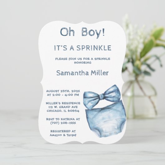 Be-editbare Blauwe Strooibaby Shower Kaart (Staand voorkant)