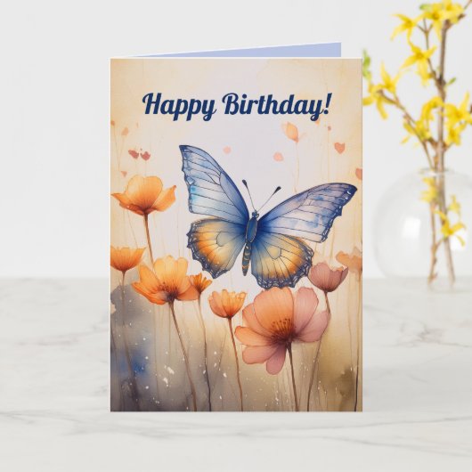 Be-editbare Bloemen en Vlinder Kaart (Gele Bloem)