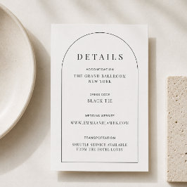 Be-editbare boogvormige minimale trouwdetailskaart RSVP kaartje