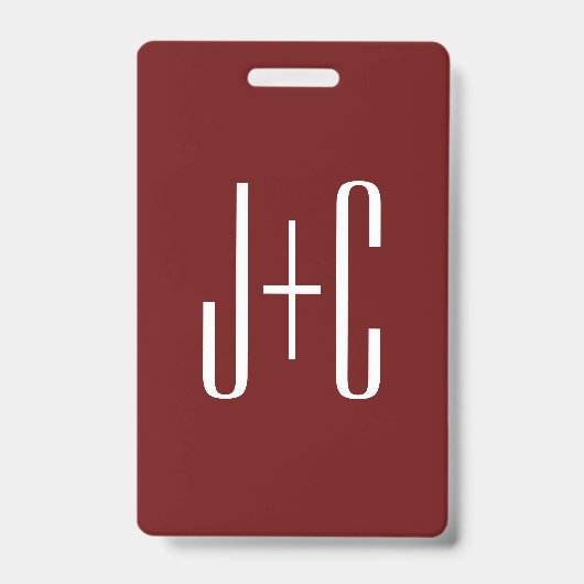 Be-editbare donkerrode achtergrond en witte tekst  badge (Voorzijde)