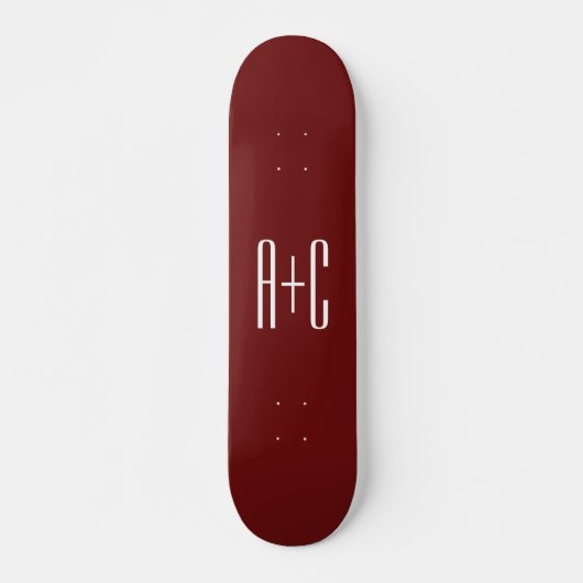 Be-editbare donkerrode achtergrond en witte tekst persoonlijk skateboard (Voorkant)