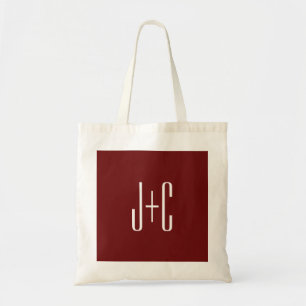 Be-editbare donkerrode achtergrond en witte tekst tote bag