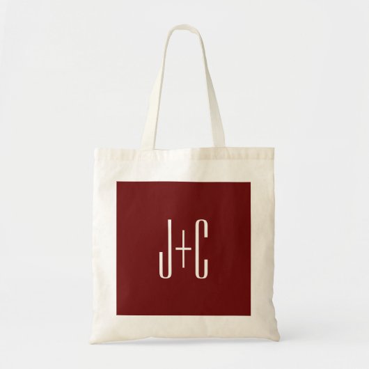 Be-editbare donkerrode achtergrond en witte tekst tote bag (Voorkant)