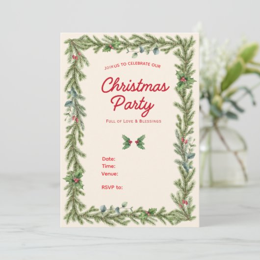 Be-editbare Elegante Kerstfeest Uitnodiging (Staand voorkant)