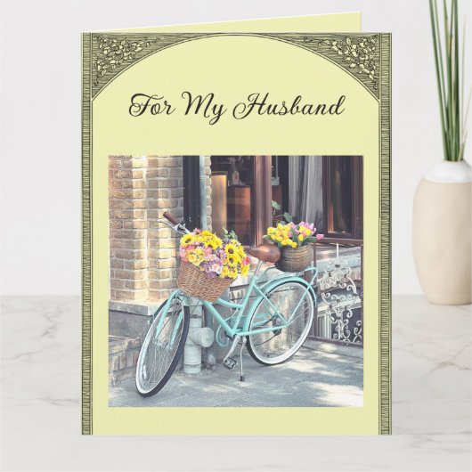 Be-editbare Fiets en Bloemen Kaart (Voorkant)