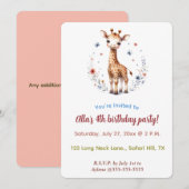 Be-editbare Giraffe Bloemen en Vlinders Kaart (Voorkant / Achterkant)