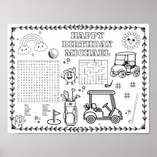 Be-editbare golf verjaardag kleurmat poster