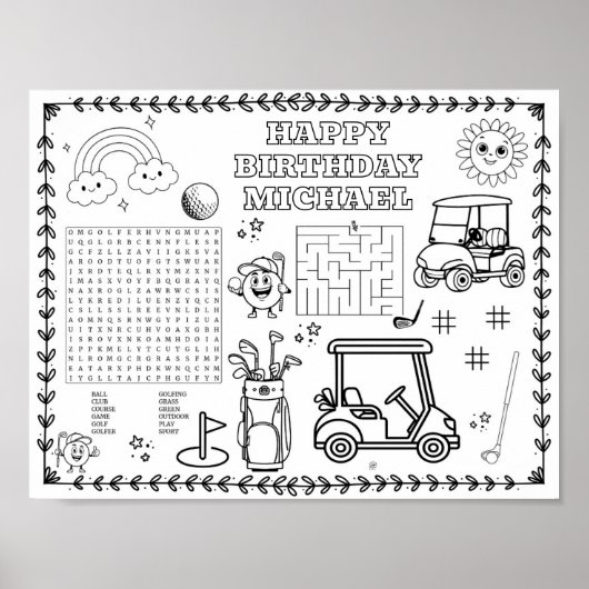 Be-editbare golf verjaardag kleurmat poster (Voorkant)