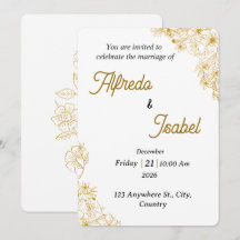 Be-editbare Gouden Bloemen Huwelijksuitnodiging Sj
