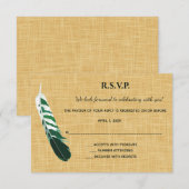 Be-editbare Groene Veer op Linnen RSVP Kaartje (Voorkant / Achterkant)