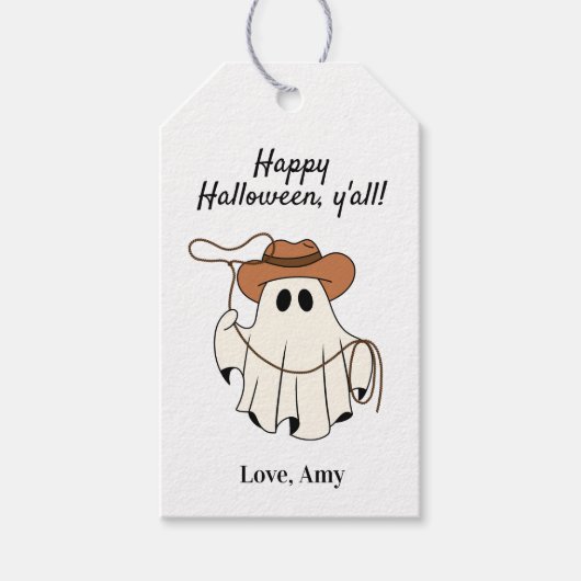 Be-editbare Happy Halloween Cowboy Favor Cadeaulabel (Voorkant)