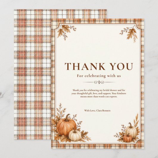 Be-editbare Herfst Pompoen Plaid Bruiloftsdouche R Bedankkaart (Voorkant / Achterkant)