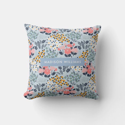Be-editbare inscriptie Kleur Bloemen Kussen (Voorkant)
