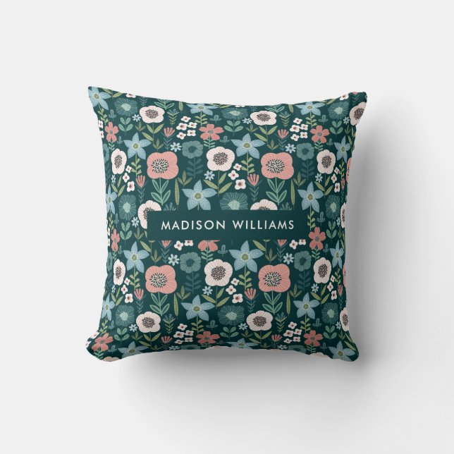 Be-editbare inscriptie Kleur Bloemen Worp Kussen (Voorkant)