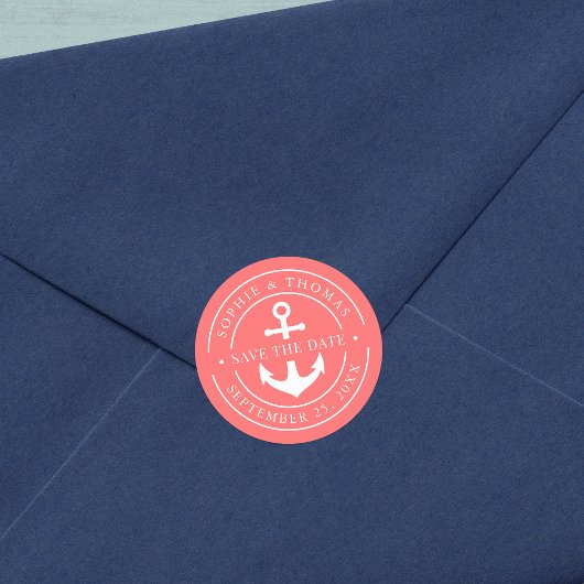 Be-editbare kleur witte rand anker save the date ronde sticker