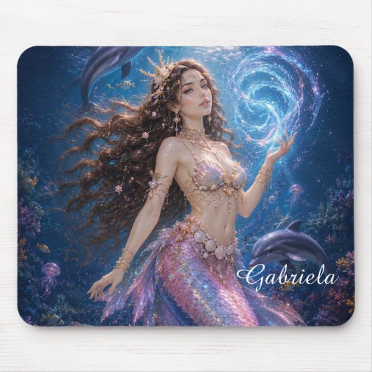 Be-editbare Mareena Magische Zeemeermin Schelp Muismat (Voorkant)
