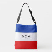 Be-editbare Moedertekst op Blauw Rood & Wit Crossbody Tas (Achterkant)