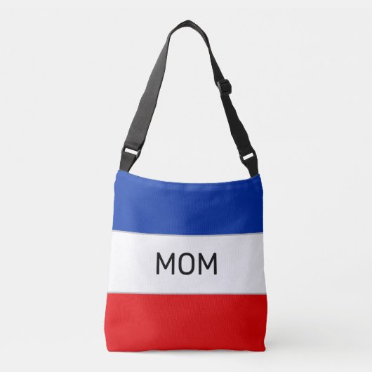 Be-editbare Moedertekst op Blauw Rood & Wit Crossbody Tas (Voorkant)