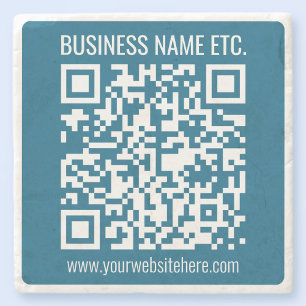 Be-editbare Ocean Blue QR-code Stenen Onderzetter