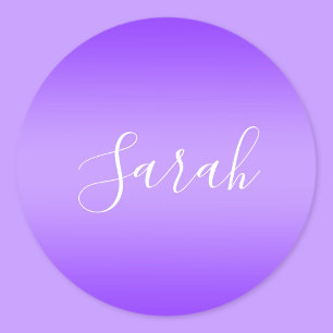 Be-editbare Paarse Violet Ombre & Witte Tekst Scri Ronde Sticker
