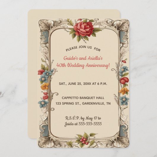 Be-editbare Romantische Rozentuin Kaart (Voorkant / Achterkant)