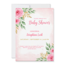 Be-editbare Roze Baby Shower Kaart voor Meisjes