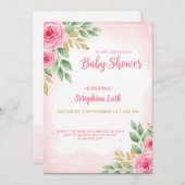 Be-editbare Roze Baby Shower Kaart voor Meisjes (Voorkant / Achterkant)
