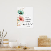 Be-editbare Roze & Blauwe Bloem Baby Shower Welkom Poster (Keuken)