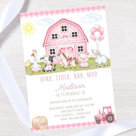 Be-editbare Roze Boerderij Verjaardagsuitnodiging  Kaart