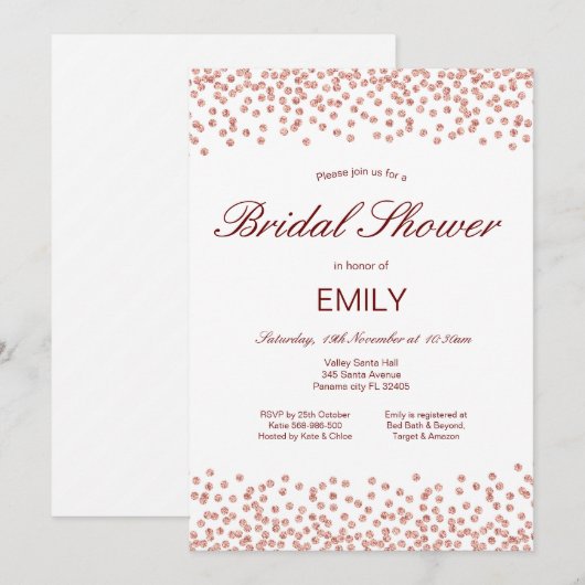 Be-editbare Roze Gouden Bruidsdouche Uitnodiging (Voorkant / Achterkant)