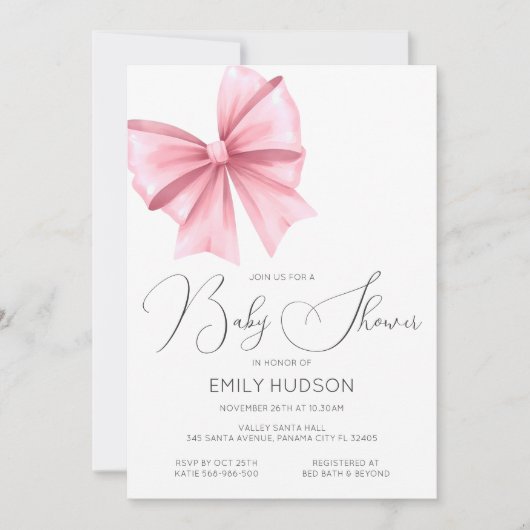 Be-editbare Roze Strik Coquette Uitnodiging (Voorkant)