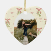 Be-editbare Roze Strik Misteletoe Foto Kerst Hart Keramisch Ornament (Achterkant)