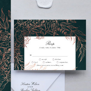 Be-editbare smaragden bloemenkrans koperfolie brui RSVP kaartje