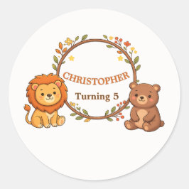 Be-editbare sticker voor bosdieren verjaardagsenve