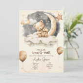 Be-editbare teddybeer baby shower Geslacht neutraa Kaart (Staand voorkant)